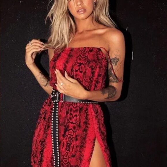 Motel Rocks Red Snake-Print Slip Mini Dress - Picture 1 of 8